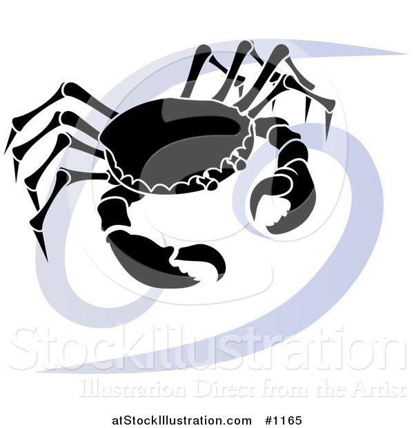 Vector Illustration of a Silhouetted Crab over a Blue Cancer Astrological Sign of the Zodiac