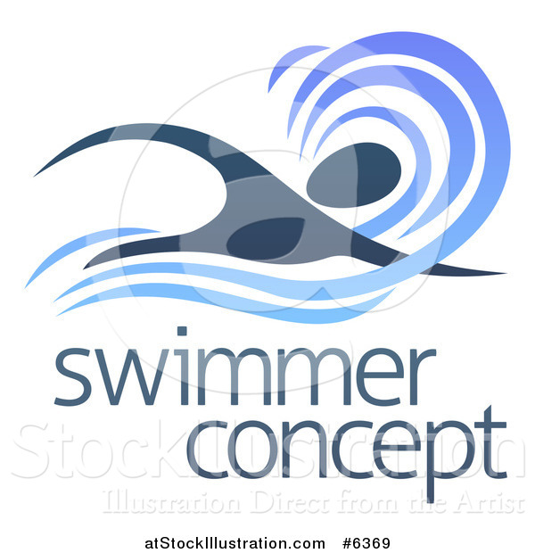 Vector Illustration of a Silhouetted Dark Blue Swimmer in a Wave, with Sample Text