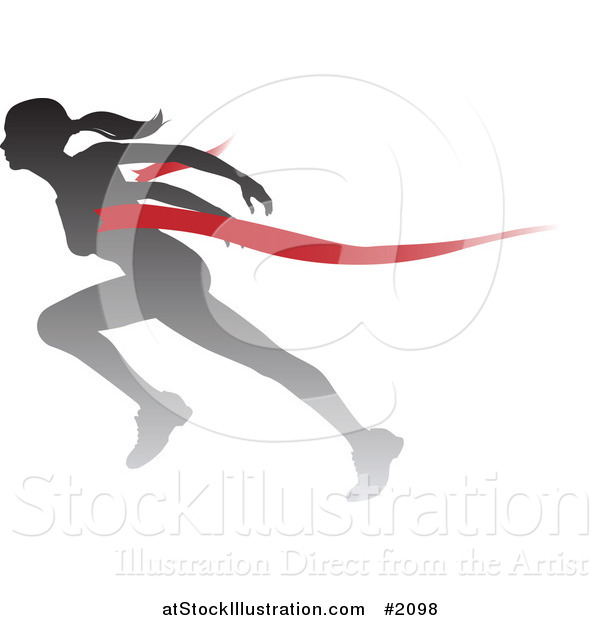 Vector Illustration of a Silhouetted Female Runner Breaking Through the Finish Line