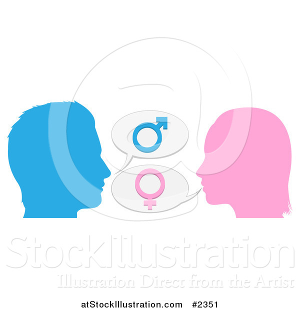 Vector Illustration of a Silhouetted Man and Woman with Gender Balloons