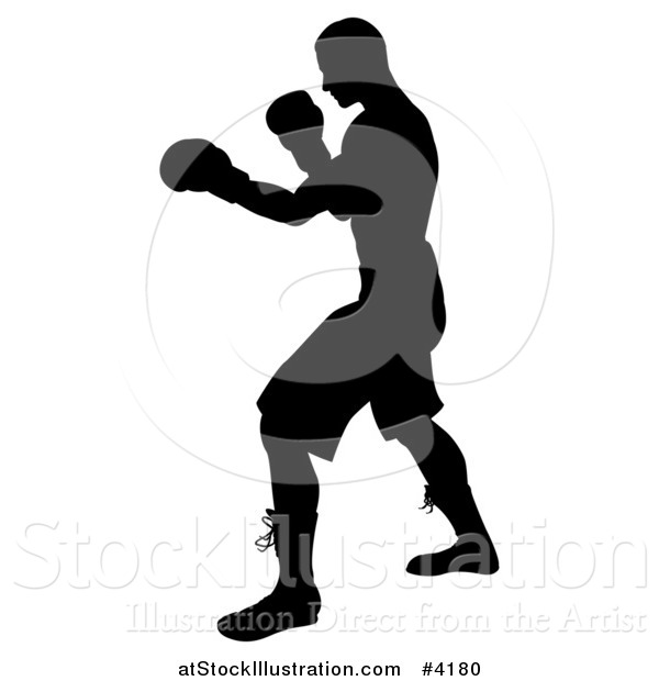 Vector Illustration of a Silhouetted Man Fighting with Boxing Gloves