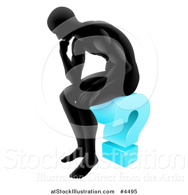 Vector Illustration of a Silhouetted Man Thinking on a Blue Question Mark