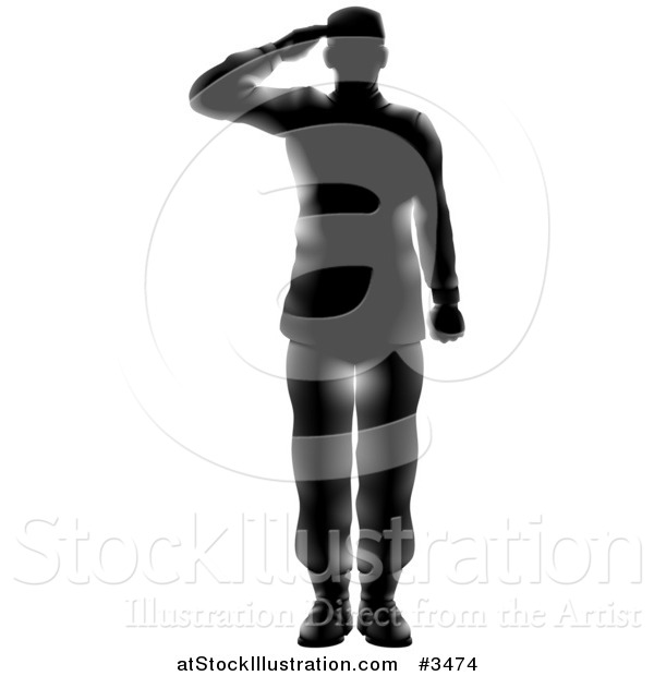 Vector Illustration of a Silhouetted Saluting American Military Soldier with Light Flares