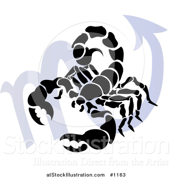 Vector Illustration of a Silhouetted Scorpion over a Blue Scorpio Astrological Sign of the Zodiac