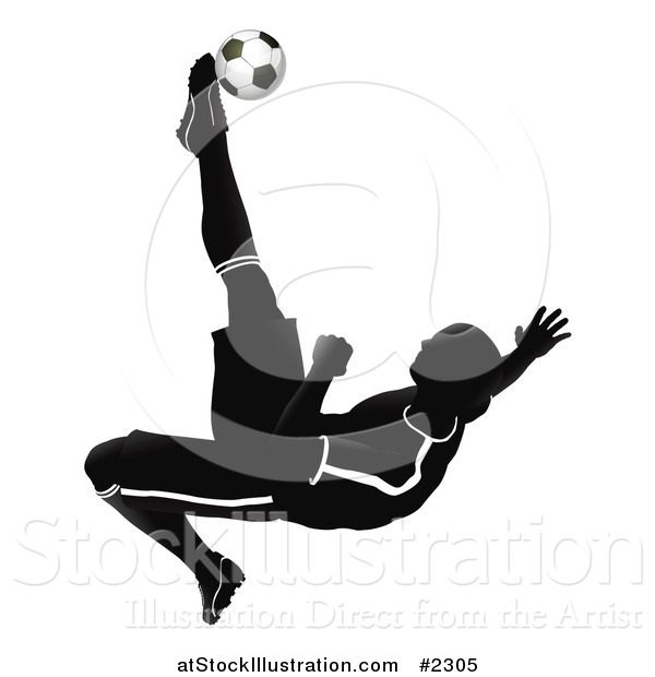 Vector Illustration of a Silhouetted Soccer Player Catching Air to Kick a Ball