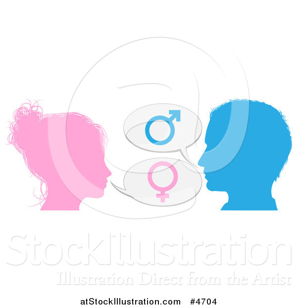 Vector Illustration of a Silhouetted Talking Man and Woman with Gender Balloons
