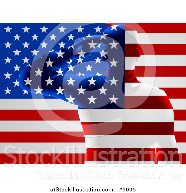 Vector Illustration of a Silhouetted Transparent Saluting Soldier over an American Flag