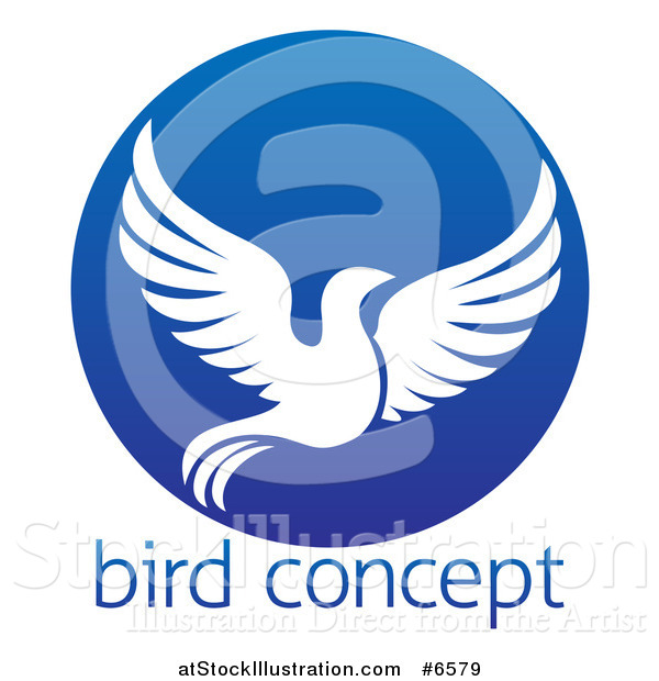 Vector Illustration of a Silhouetted White Dove Flying in a Blue Circle over Sample Text