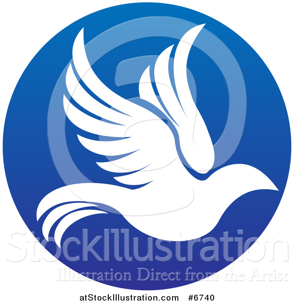 Vector Illustration of a Silhouetted White Dove in Flight Inside a Blue Circle