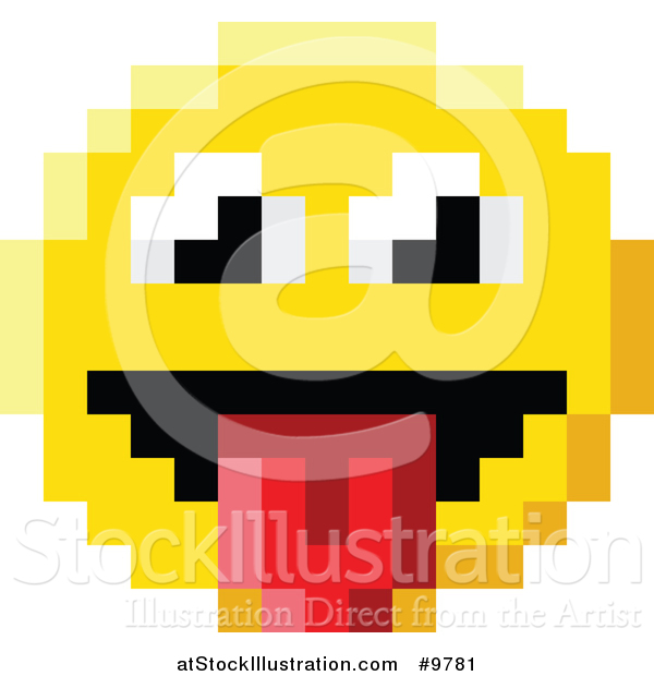Vector Illustration of a Silly 8 Bit Video Game Style Emoji Smiley Face Sticking a Tongue out
