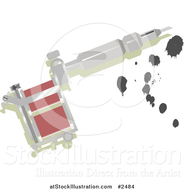 Vector Illustration of a Silver Tattoo Gun with Ink