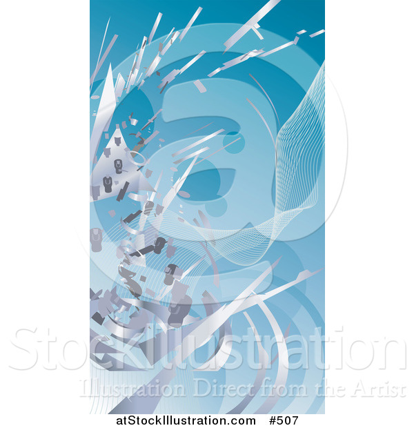 Vector Illustration of a Silver Technology Scraps Exploding over Blue