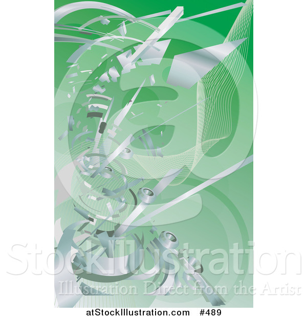 Vector Illustration of a Silver Technology Scraps Exploding over Green