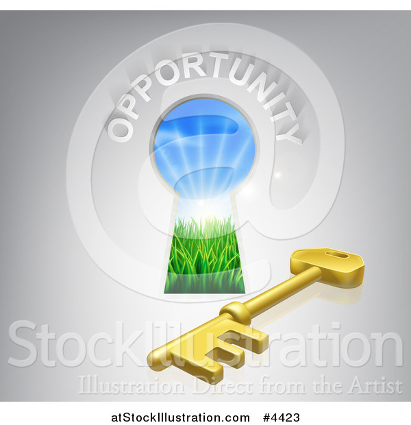 Vector Illustration of a Skeleton Key Under a Hole with OPPORTUNITY Text