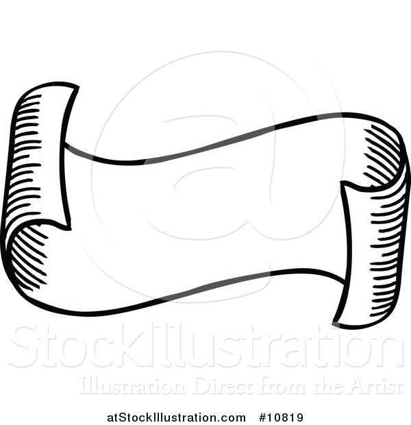 Vector Illustration of a Sketched or Etched Styled Black and White Scroll Banner