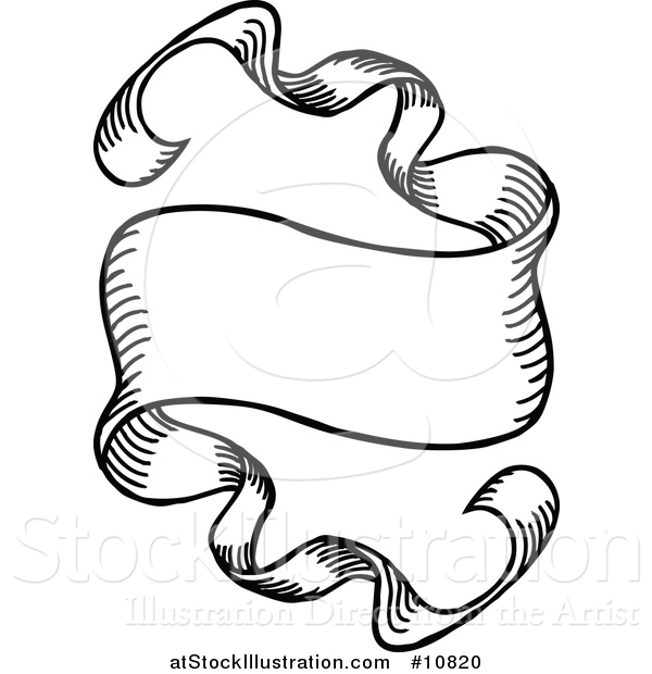 Vector Illustration of a Sketched or Etched Styled Black and White Scroll Banner