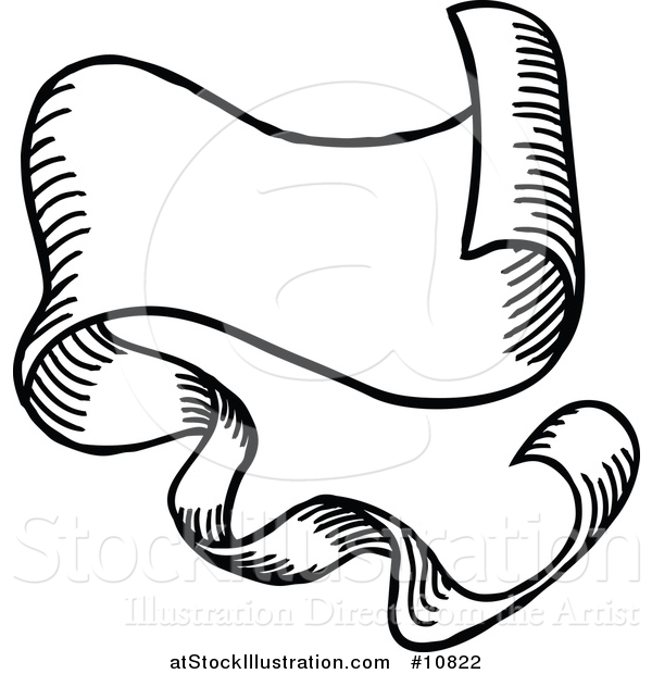 Vector Illustration of a Sketched or Etched Styled Black and White Scroll Banner