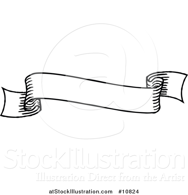 Vector Illustration of a Sketched or Etched Styled Black and White Scroll Banner