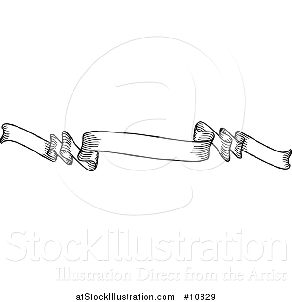 Vector Illustration of a Sketched or Etched Styled Black and White Scroll Banner