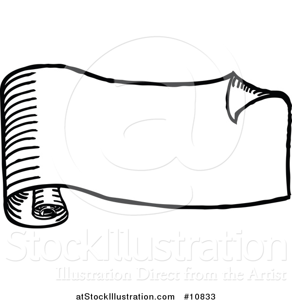 Vector Illustration of a Sketched or Etched Styled Black and White Scroll Banner