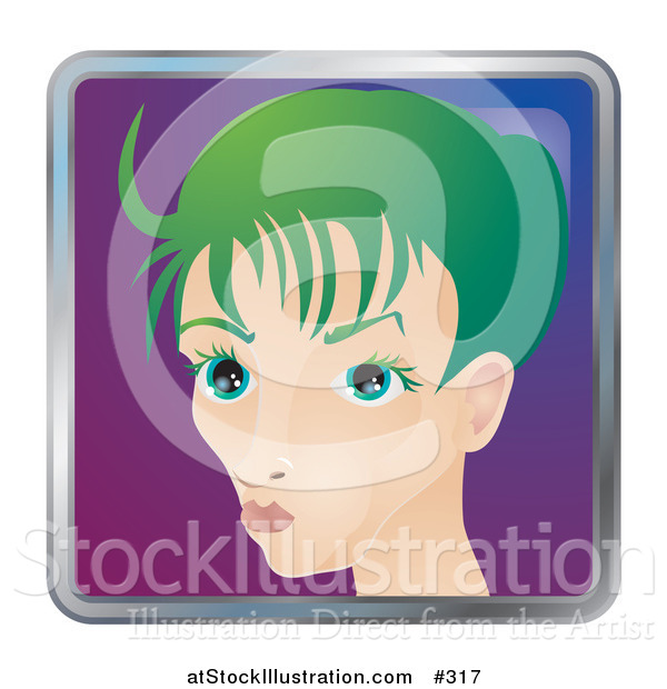 Vector Illustration of a Skinny Young Woman with Green Hair