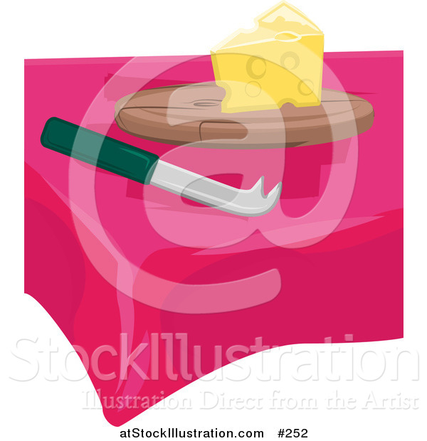 Vector Illustration of a Slice of Swiss Cheese and a Knife on a Table