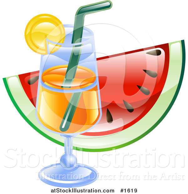 Vector Illustration of a Slice of Watermelon and Cocktail