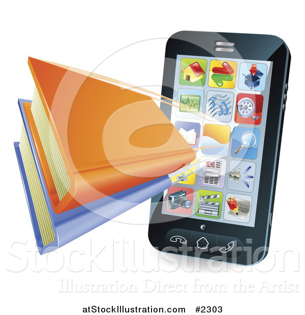Vector Illustration of a Smart Phone with Books