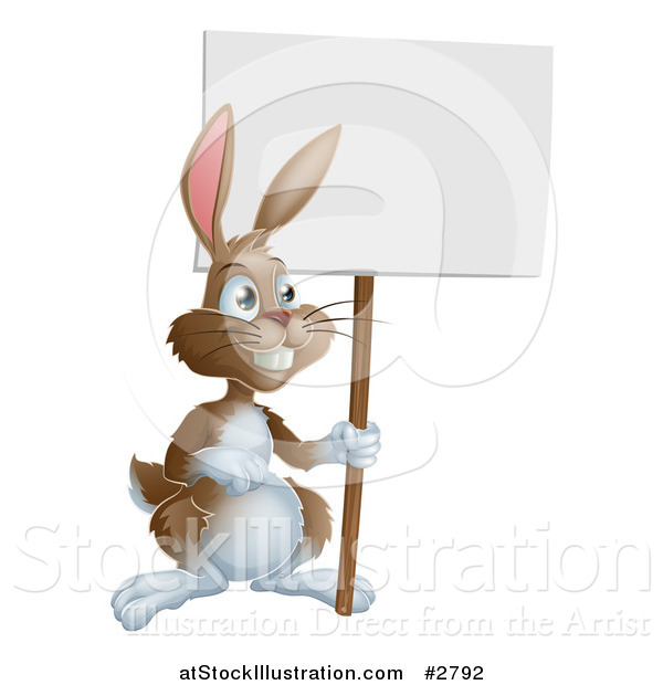 Vector Illustration of a Smiling Brown Bunny Holding a Blank Easter Sign