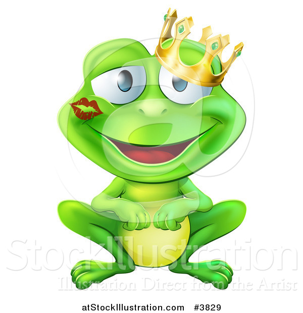 Vector Illustration of a Smitten Frog Prince with a Lipstick Kiss on His Cheek