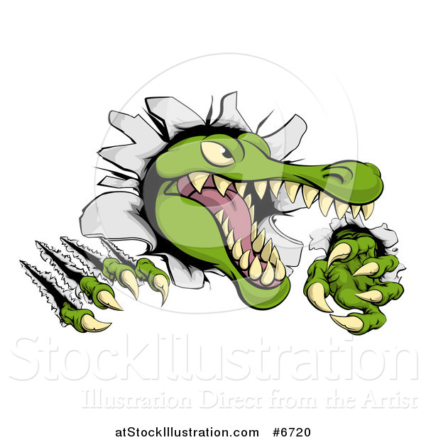 Vector Illustration of a Snapping Alligator or Crocodile Head Slashing Through a Wall