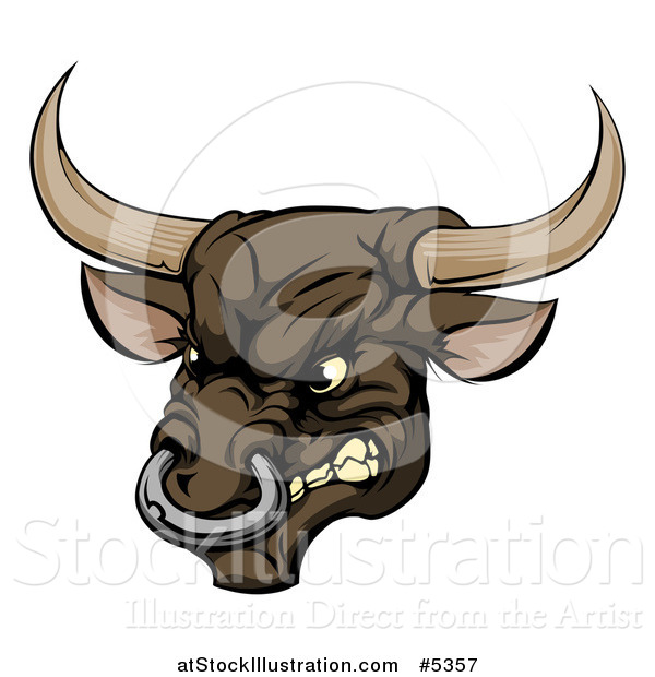 Vector Illustration of a Snarling Aggressive Bull Mascot Head
