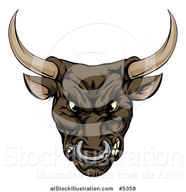 Vector Illustration of a Snarling Aggressive Bull Mascot Head