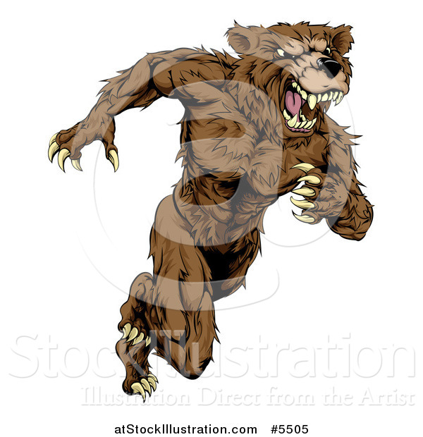 Vector Illustration of a Snarling Muscular Bear Mascot Running Upright