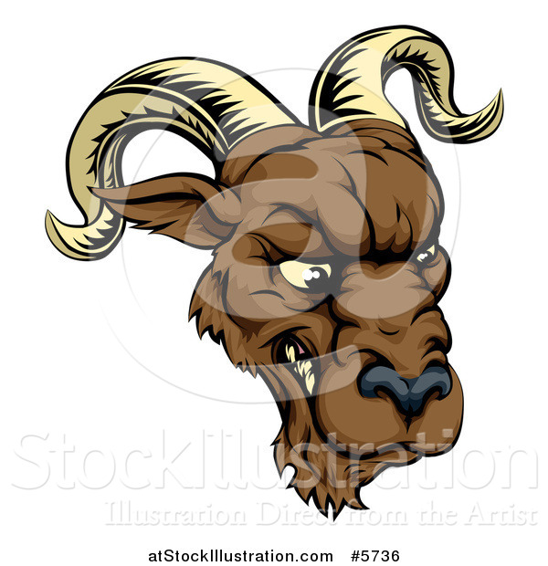 Vector Illustration of a Snarling Ram Mascot Head