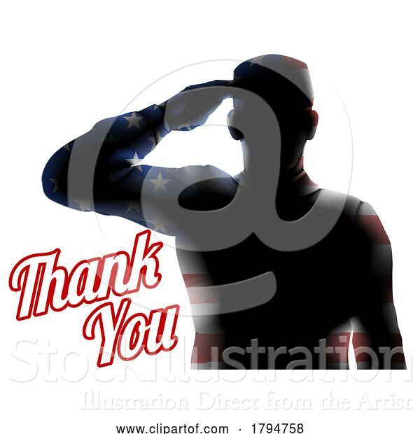 Vector Illustration of a Soldier Saluting Silhouette with Thank You Text