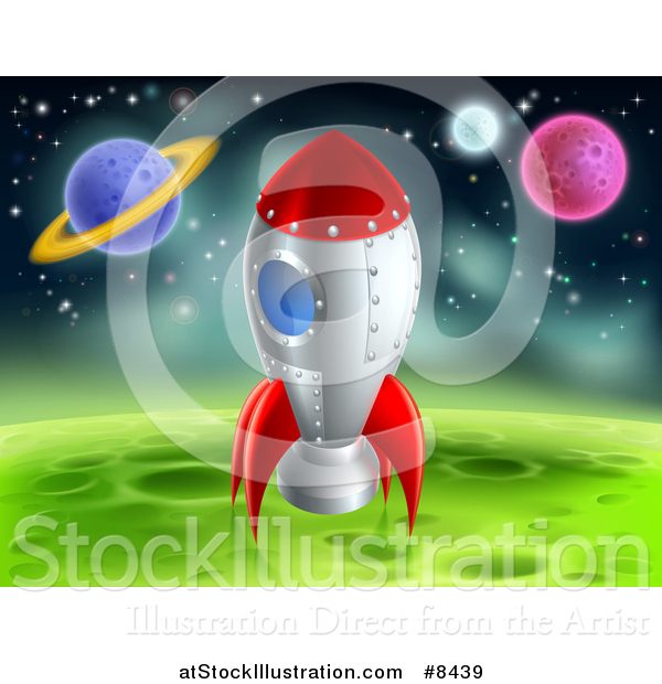 Vector Illustration of a Space Rocket Resting on a Green Planet