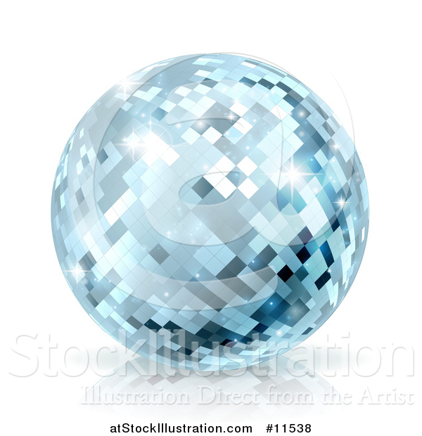 Vector Illustration of a Sparkly Blue Disco Mirror Ball, on a Shaded White Background