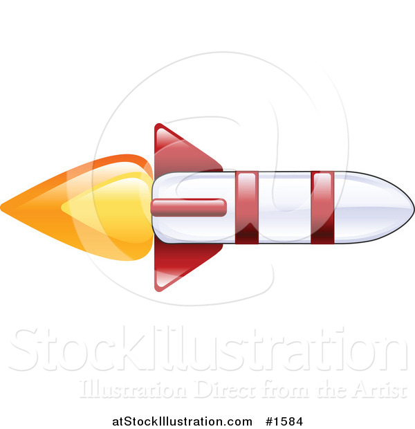 Vector Illustration of a Speedy Red and White Rocket with Flames