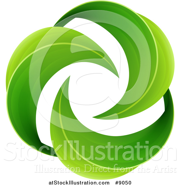 Vector Illustration of a Spiraling Circle of Green Leaves