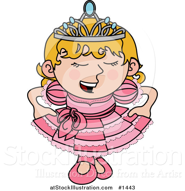 Vector Illustration of a Spoiled Blond Princess Girl in a Pink Dress and Crown