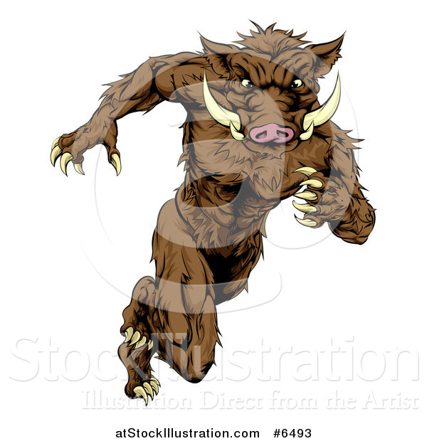 Vector Illustration of a Sprinting Muscular Boar Man