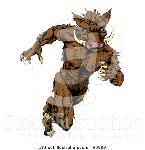 Vector Illustration of a Sprinting Muscular Boar Man Running Upright