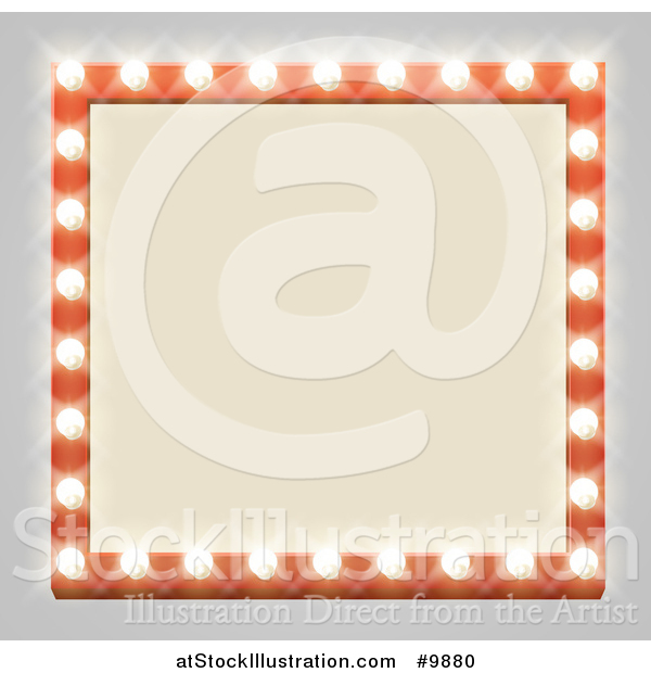 Vector Illustration of a Square Retro Marquee Theater Sign with Light Bulbs on Gray