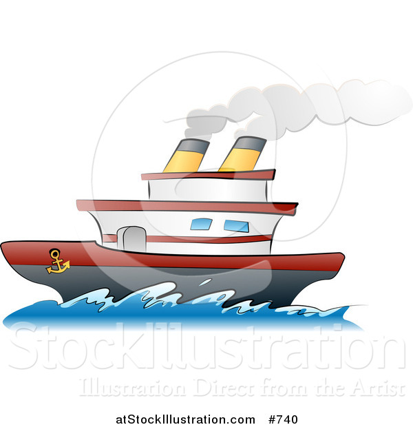 Vector Illustration of a Steamship Boat on the Ocean