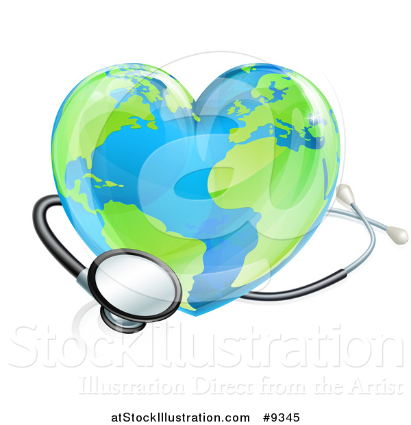 Vector Illustration of a Stethoscope Around a Heart Earth Globe