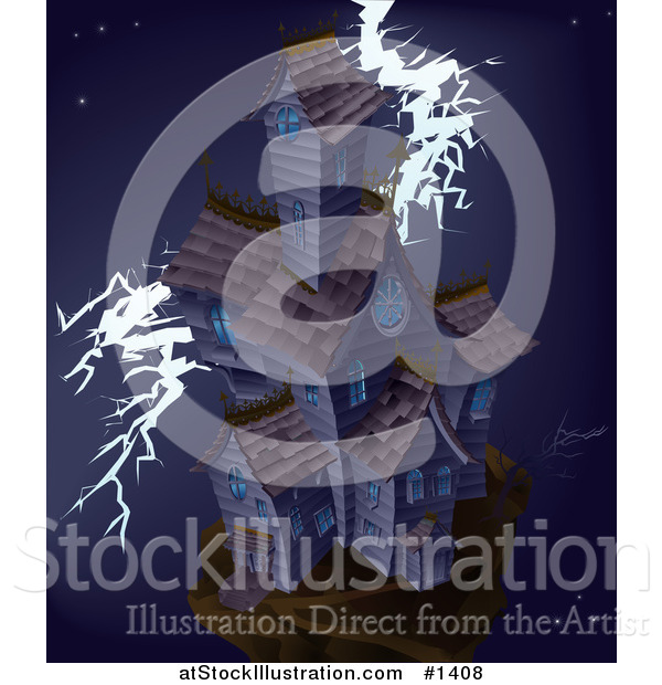 Vector Illustration of a Stormy Night Haunted House