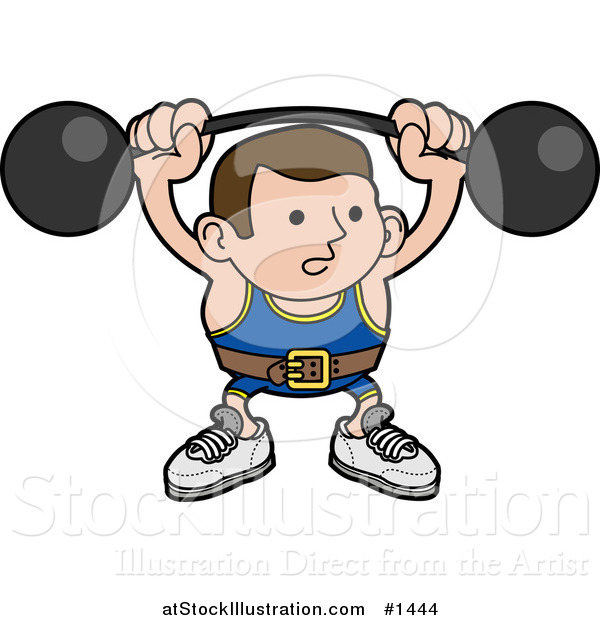 Vector Illustration of a Strong Body Builder Holding a Heavy Barbell Above His Head and Wearing a Belt