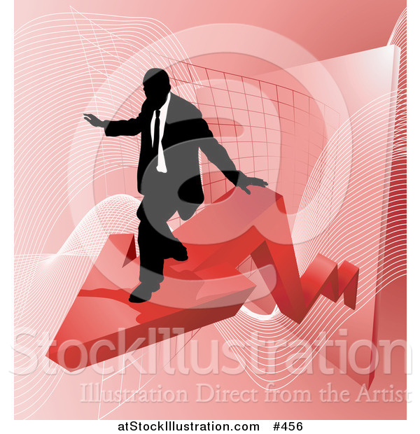 Vector Illustration of a Successful Businessman Riding on a Red Arrow As Revenue Increases