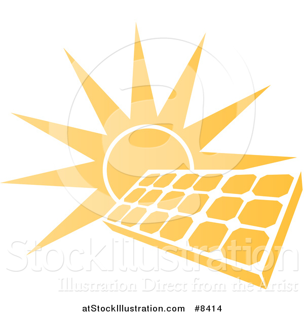 Vector Illustration of a Sun Shining Behind a Solar Panel Photovoltaics Cell